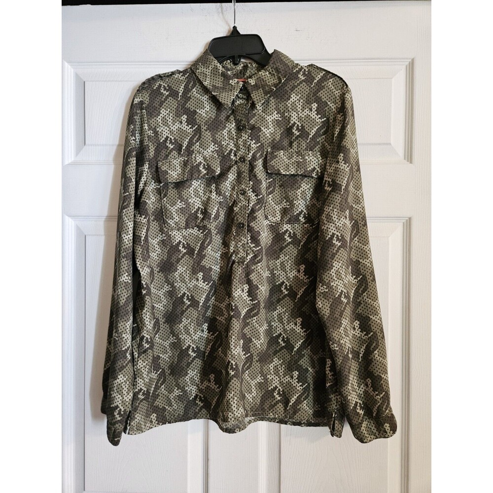Tommy Hilfiger Blouse Womens XL Green Camo Dot Popover Long Sleeve Shirt